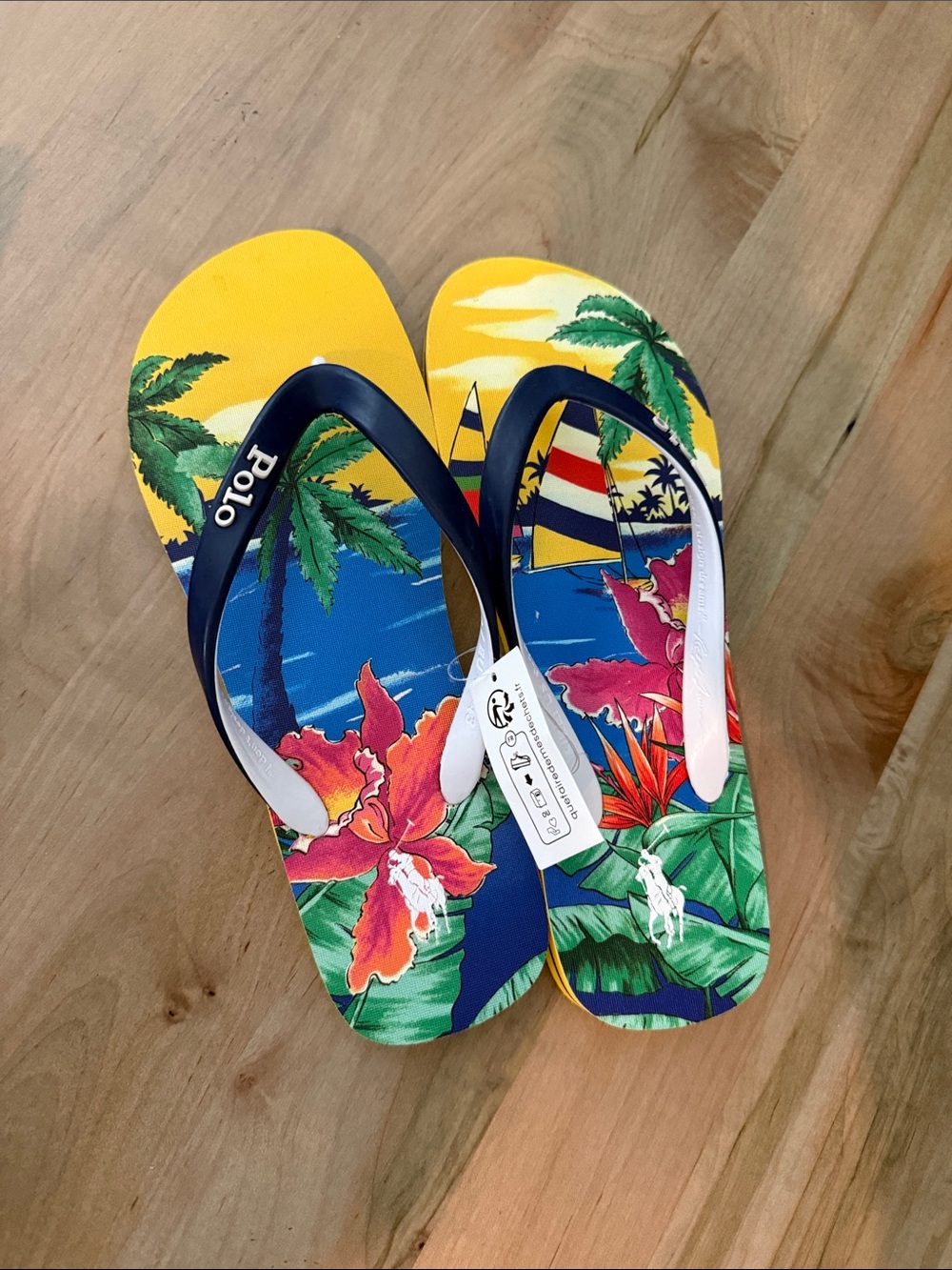 Polo by Ralph Lauren Kids Tropical Flip Flops in Yellow, Blue and Green
